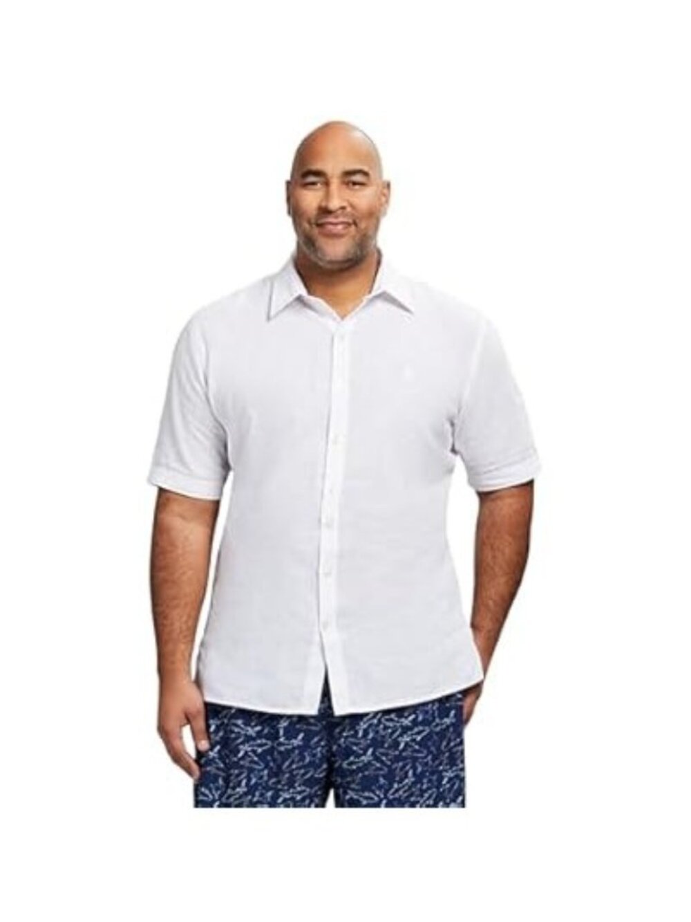 Izod Button-Down Shirt Mens XXL White Linen Blend Short Sleeve Was $50